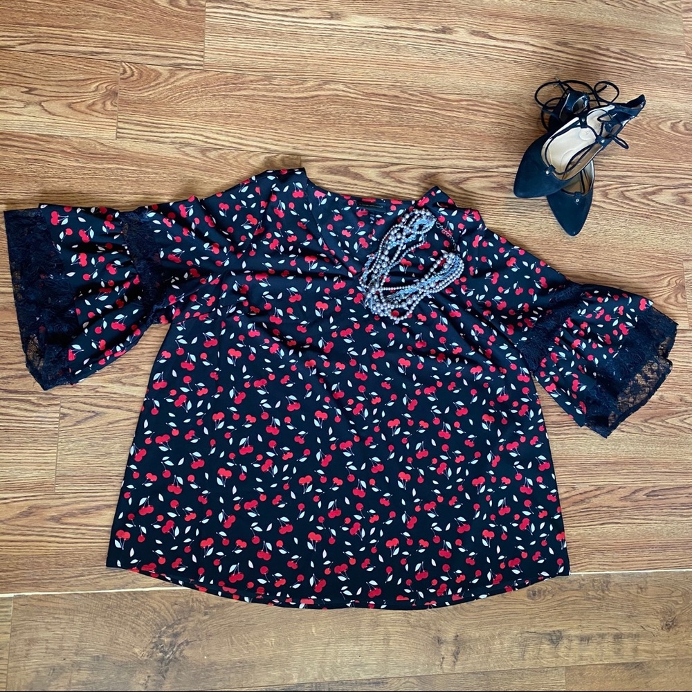 Black Blouse w/ red cherries, sz 22/24 Lane Bryant